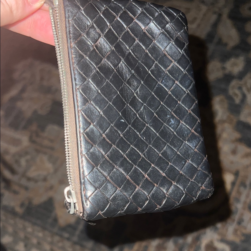 Bottega Veneta Black Woven Leather Key Pouch